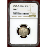 英領インド 1840(C) 1/4ルピー 銀貨 ヴィクトリア NGC MS63