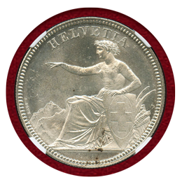 スイス 1874B 5フラン 銀貨 ヘルベティア座像 NGC MS64
