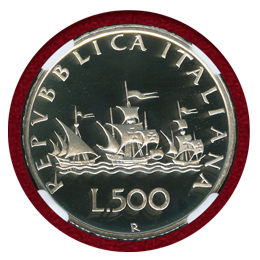 イタリア 1992R 500リレ 銀貨 コロンブスの船 NGC PF69UC