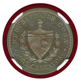 キューバ 1915年 2センタボ 白銅貨 プルーフ NGC PF65