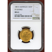 オーストラリア 1881S ソブリン 金貨 ヴィクトリア ヤングヘッド セントジョージ MS61