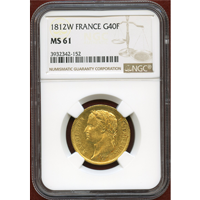 【SOLD】フランス 1812年W 40フラン 金貨 ナポレオン・ボナパルト NGC MS61