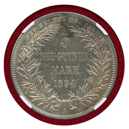 独領ニューギニア 1894A 5マルク 銀貨 極楽鳥 NGC MS60