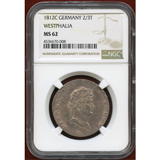 ドイツ ウェストファリア 1812C 2/3ターラー銀貨 ジェローム・ボナパルト NGC MS62