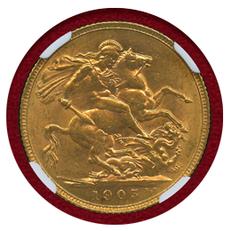 イギリス 1905年 ソブリン 金貨 エドワード7世 NGC MS62