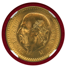 メキシコ 1959年 10ペソ 金貨 リストライク イダルゴ NGC MS64
