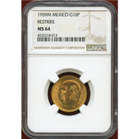 メキシコ 1959年 10ペソ 金貨 リストライク イダルゴ NGC MS64