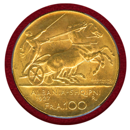 アルバニア 1927R 100フランガ・アリ 金貨 ゾグ1世 2STARS PCGS MS62