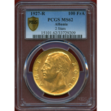 アルバニア 1927R 100フランガ・アリ 金貨 ゾグ1世 2STARS PCGS MS62