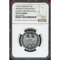 ドイツ ワイマール共和国 1922E 3マルク アルミ貨 憲法3周年記念 NGC PF67CAMEO