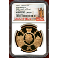 イギリス 2020年 5ポンド 金貨 ジョージ3世没後200年記念 NGC PF69UC FR