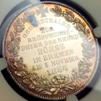 ドイツ ブレーメン 1864B ターラー 銀貨 新証券取引所 NGC MS63+