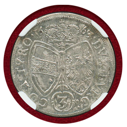 神聖ローマ帝国 オーストリア 1663年 3クルーザー銀貨 ジギスムント・フランツ MS62