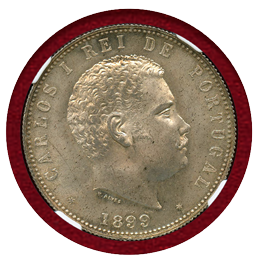 ポルトガル 1899年 1000レイス 銀貨 カルロス1世 NGC MS63+