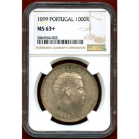 ポルトガル 1899年 1000レイス 銀貨 カルロス1世 NGC MS63+