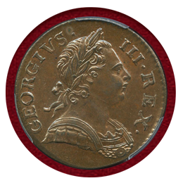 イギリス 1772年 1/2ペニー銅貨 ジョージ3世 PCGS MS64BN