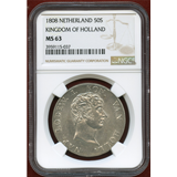 オランダ ホラント王国 1808年 50スタイバー 銀貨 ルイ・ボナパルト NGC MS63
