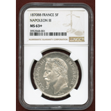 【SOLD】フランス 1870年BB 5フラン銀貨 ナポレオン3世 NGC MS63+