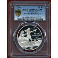 スイス 現代射撃祭 2009年 50フラン 銀貨 オプヴァルデン PCGS PR69DCAM