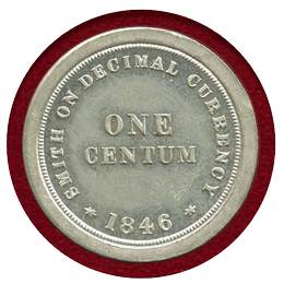イギリス 1846年 Smith's Decimal パターン 1セント ホワイトメタル PF62