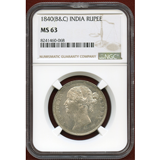 英領インド 1840(B&C) ルピー 銀貨 ヴィクトリア NGC MS63