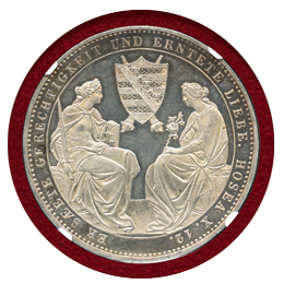 【SOLD】 ザクセン 1854F 2ターラー銀貨 フリードリッヒ・アウグスト2世追悼 MS64PL