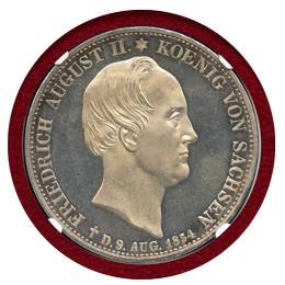 【SOLD】 ザクセン 1854F 2ターラー銀貨 フリードリッヒ・アウグスト2世追悼 MS64PL