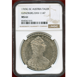 【SOLD】オーストリア 1765G SC ターラー銀貨 マリア・テレジア NGC MS61
