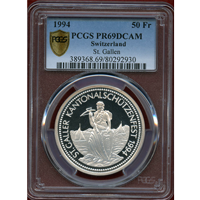 スイス 現代射撃祭 1994年 50フラン 銀貨 ザンクト・ガレン PCGS PR69DCAM