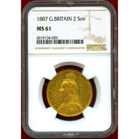 イギリス 1887年 2ポンド 金貨 ヴィクトリア ジュビリーヘッド NGC MS61