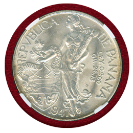 パナマ 1947年 バルボア銀貨 NGC MS64