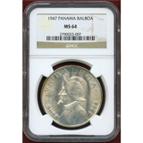 パナマ 1947年 バルボア銀貨 NGC MS64