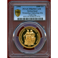 スイス 現代射撃祭 1990年 1000フラン金貨 ヴィンタートゥール PCGS PR69DCAM