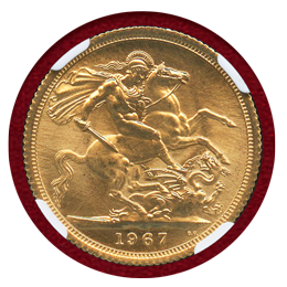イギリス 1967年 ソブリン 金貨 エリザベス2世 NGC MS66