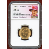 イギリス 1967年 ソブリン 金貨 エリザベス2世 NGC MS66