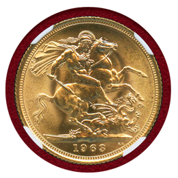 イギリス 1963年 ソブリン 金貨 エリザベス2世 NGC MS66