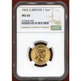 イギリス 1963年 ソブリン 金貨 エリザベス2世 NGC MS66