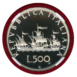 イタリア 1995R 500リレ 銀貨 コロンブスの船 PCGS PF69UCAM