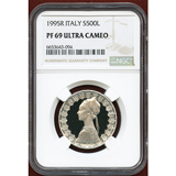イタリア 1995R 500リレ 銀貨 コロンブスの船 PCGS PF69UCAM