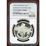 スイス 現代射撃祭 1999年 20フラン 銀貨 センテニアル NGC PF67UC