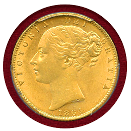 【SOLD】イギリス 1864年 ソブリン 金貨 ヴィクトリア ヤングヘッド PCGS MS62