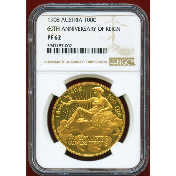 JCC | ジャパンコインキャビネット / 【SOLD】オーストリア 1908年 100コロナ 金貨 雲上の女神 NGC PF62