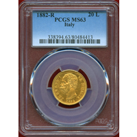 イタリア 1882R 20リレ 金貨 ウンベルト1世 PCGS MS63