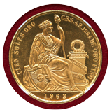 ペルー 1963年 100ソル 金貨 女神座像 NGC MS65