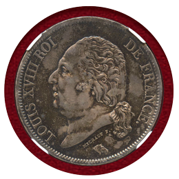 フランス 1820A 5フラン 銀貨 ルイ18世 NGC MS63
