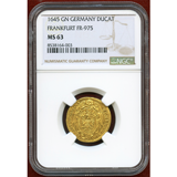神聖ローマ帝国 フランクフルト 1645年 ダカット金貨 エンジェル NGC MS63