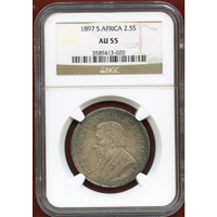 南アフリカ 1897年 2.5シリング 銀貨 NGC AU55