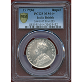 英領インド 1919年b ルピー銀貨 ジョージ5世 PCGS MS64+