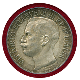 イタリア 1911R 5リレ 銀貨 王国建国50年記念 PCGS MS63