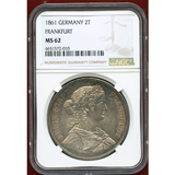 ドイツ フランクフルト 1861年 2ターラー 銀貨 フランコニア NGC MS62
